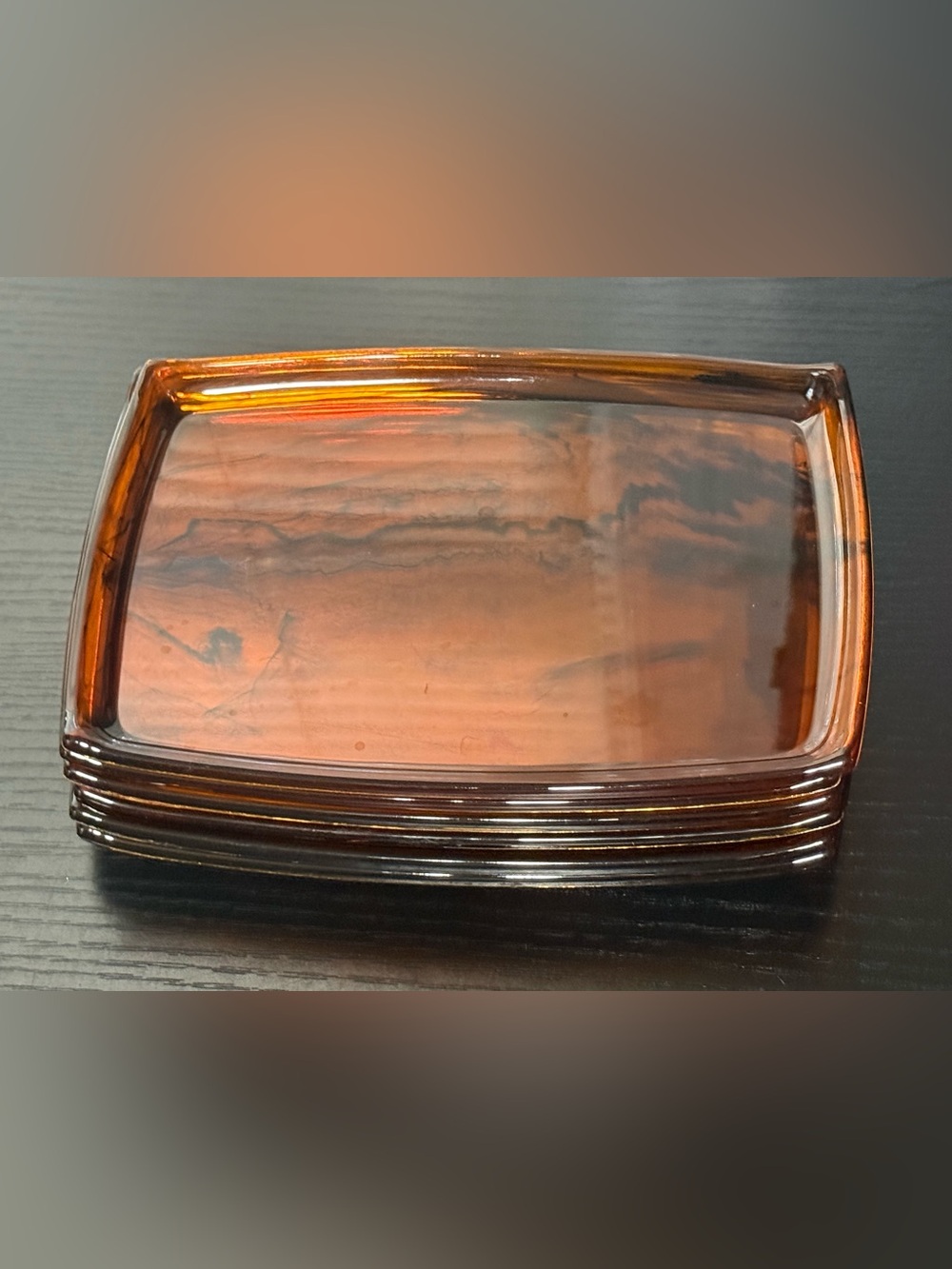 Set of (6) Vintage MCM Marbled Amber Lucite Faux Tortoise Shell Snack Trays